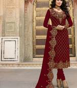 Red Embroidered Faux Georgette Salwar
