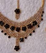 Traditional AD Zircon Stone Green and Red Fancy Stylish Party Wear Wedding necklace earring mangtika set