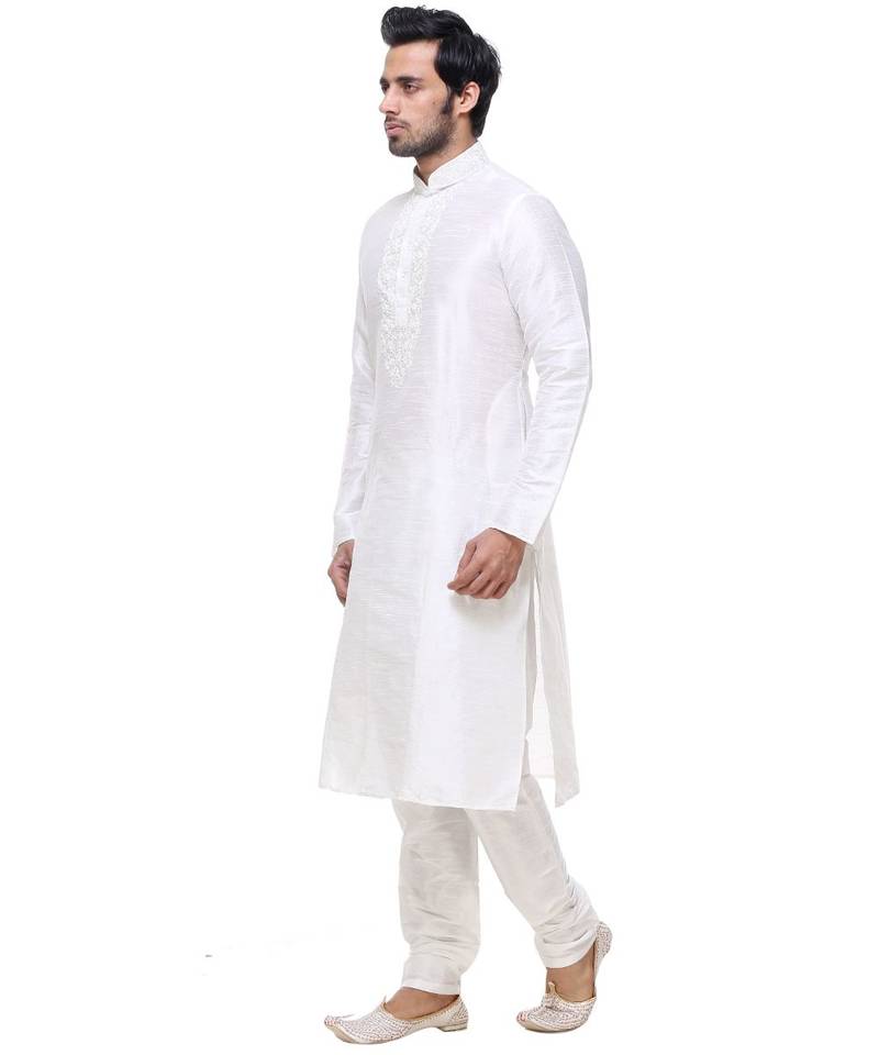 White Embroidered Silk Sherwani