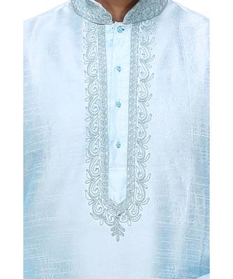 Turquoise Embroidered Silk Sherwani 2