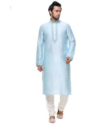 Turquoise Embroidered Silk Sherwani 1