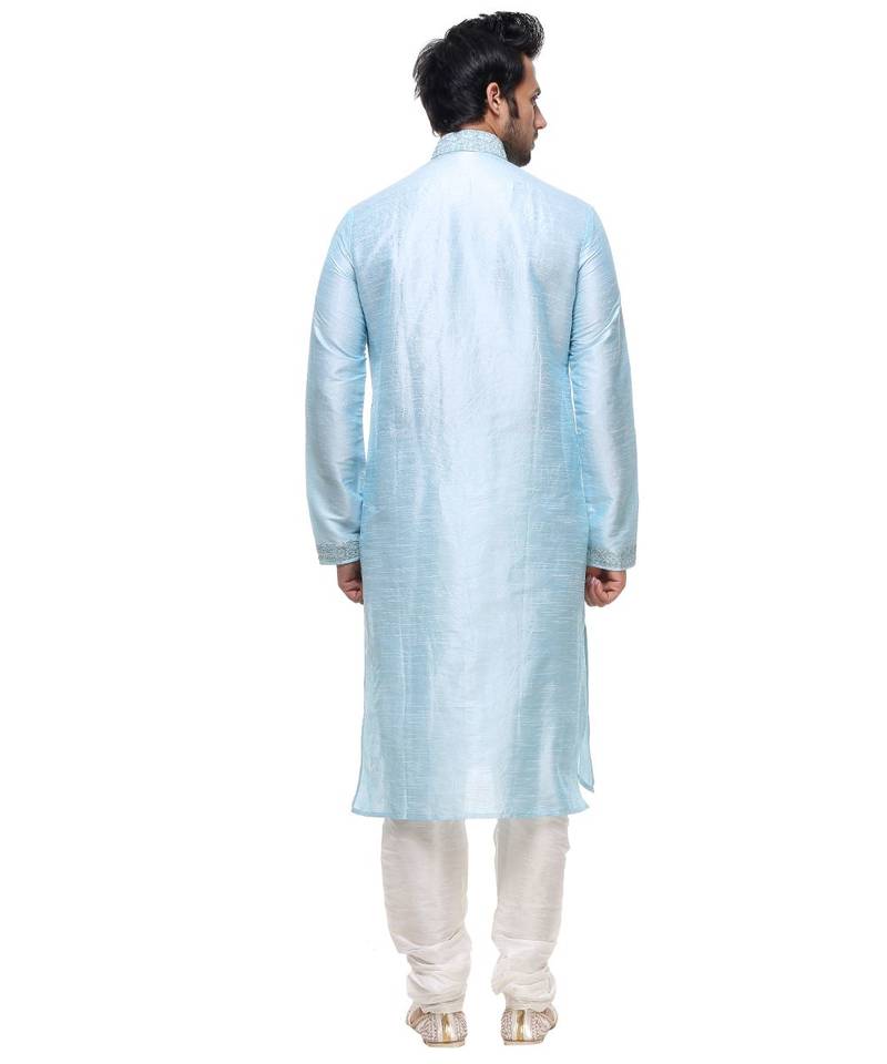 Turquoise Embroidered Silk Sherwani