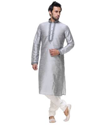 Grey Embroidered Silk Sherwani 1