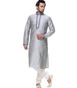 Grey Embroidered Silk Sherwani