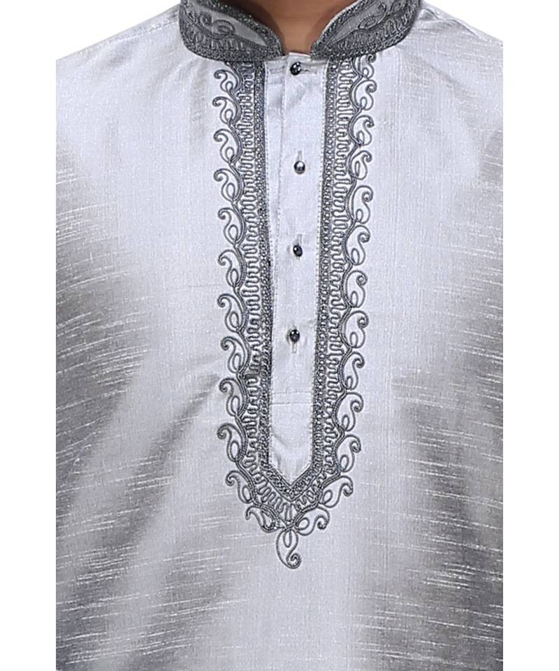 Grey Embroidered Silk Sherwani
