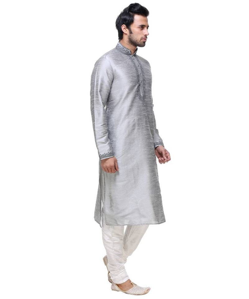 Grey Embroidered Silk Sherwani