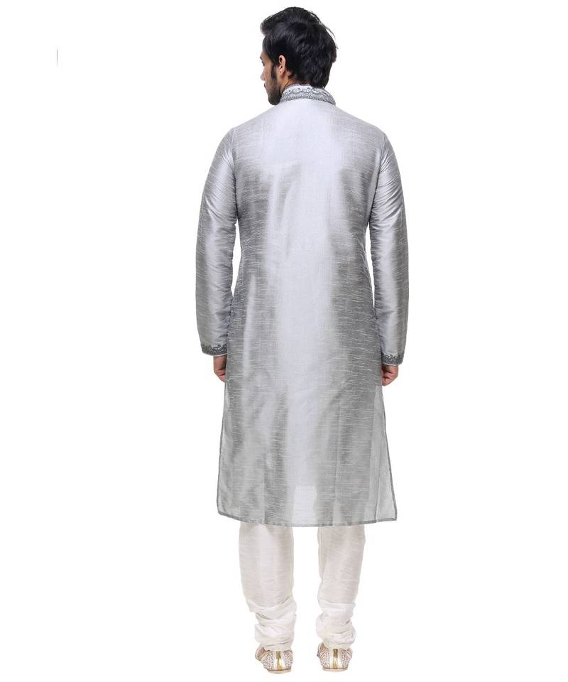 Grey Embroidered Silk Sherwani