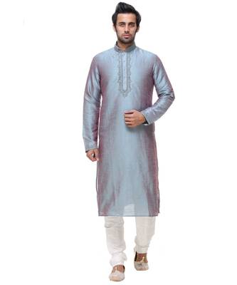 Blue Embroidered Silk Sherwani 1