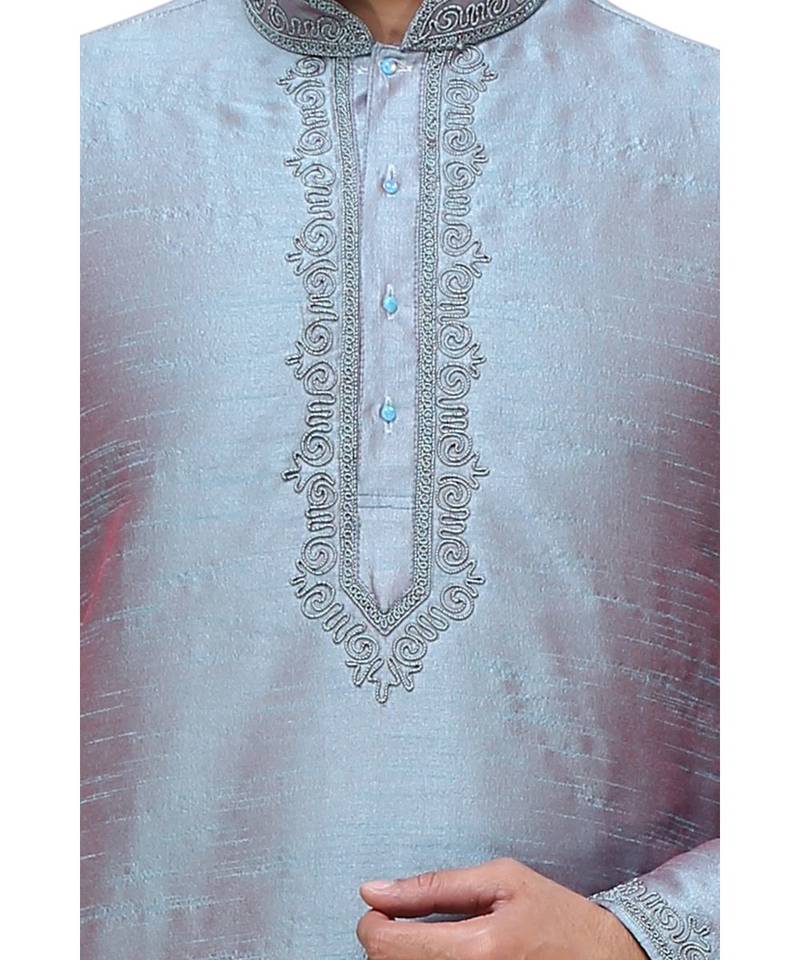 Blue Embroidered Silk Sherwani