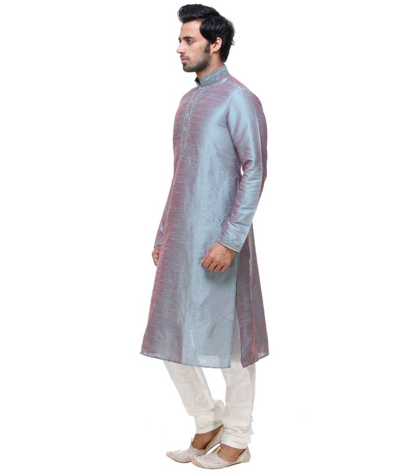Blue Embroidered Silk Sherwani