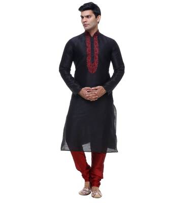 Black Embroidered Silk Sherwani 1