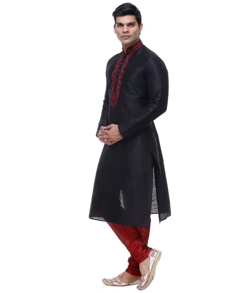 Black Embroidered Silk Sherwani