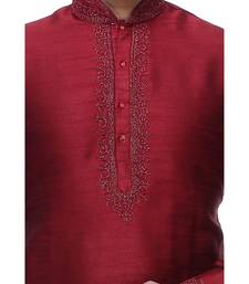 Maroon Embroidered Silk Sherwani