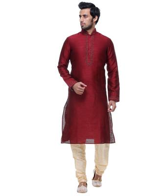 Maroon Embroidered Silk Sherwani 1