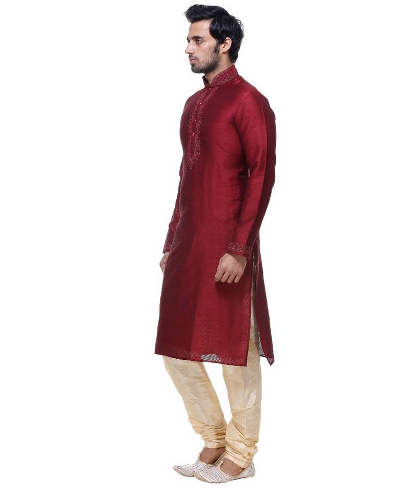 Maroon Embroidered Silk Sherwani