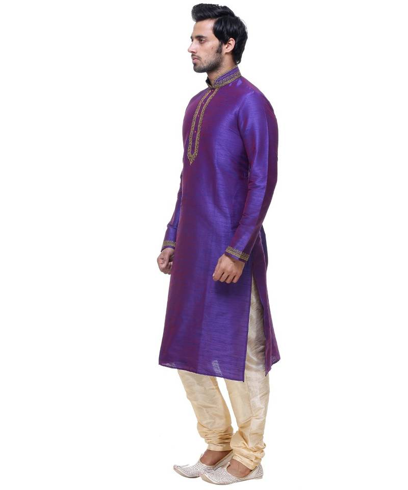 Purple Embroidered Silk Sherwani