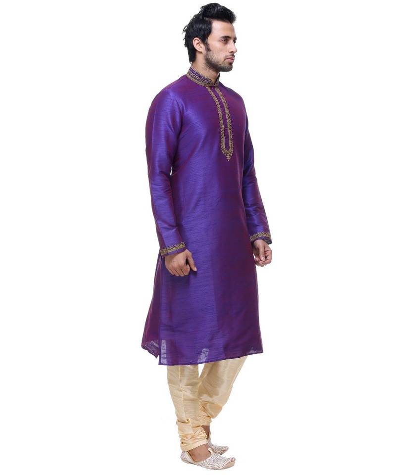 Purple Embroidered Silk Sherwani