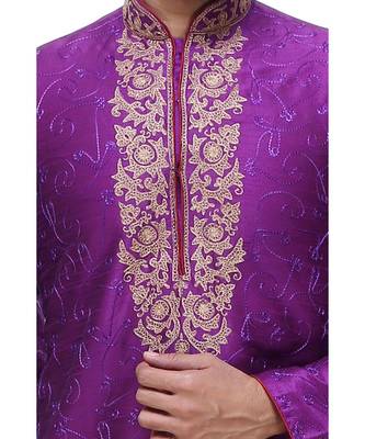 Purple Embroidered Silk Sherwani 1