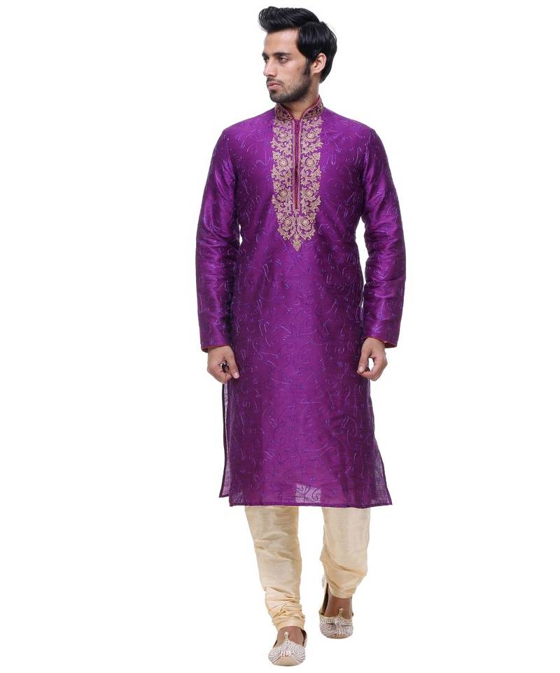 Purple Embroidered Silk Sherwani