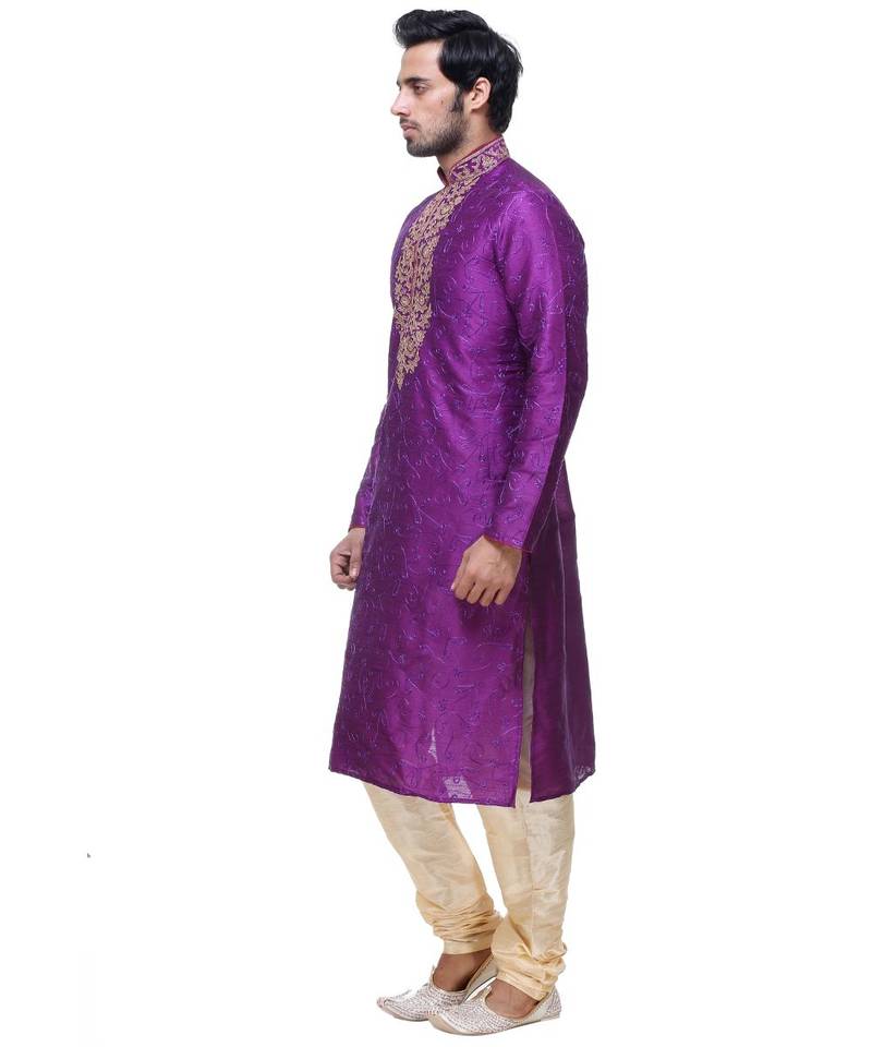 Purple Embroidered Silk Sherwani