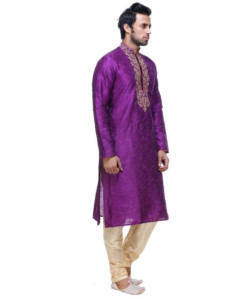Purple Embroidered Silk Sherwani