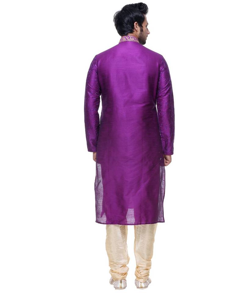 Purple Embroidered Silk Sherwani