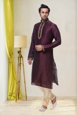Purple Embroidered Silk Sherwani 1