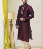 Purple Embroidered Silk Sherwani