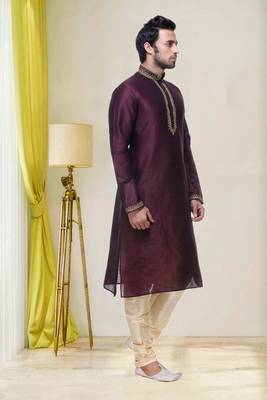 Purple Embroidered Silk Sherwani 2