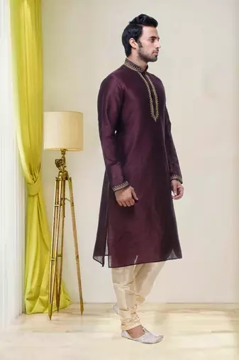 Purple Embroidered Silk Sherwani