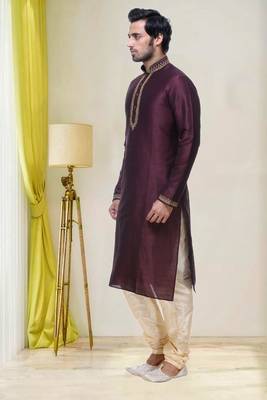 Purple Embroidered Silk Sherwani 3