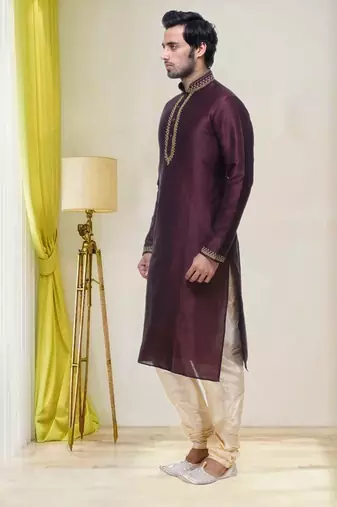 Purple Embroidered Silk Sherwani
