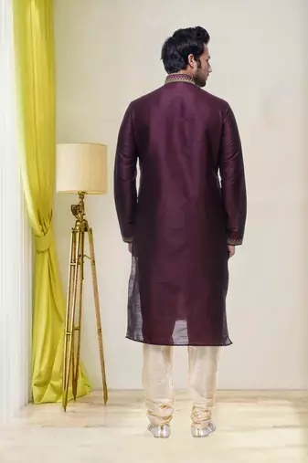 Purple Embroidered Silk Sherwani