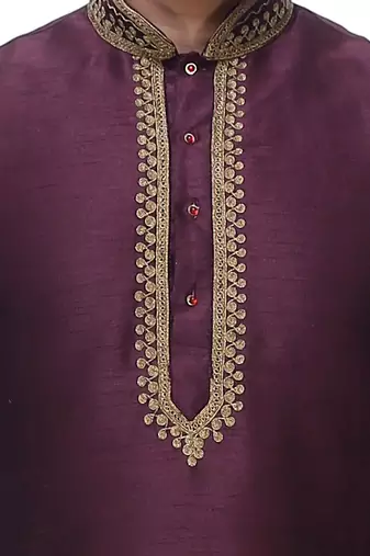 Purple Embroidered Silk Sherwani