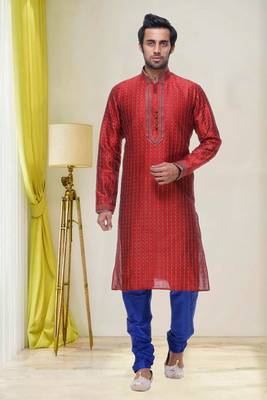Maroon Embroidered Silk Sherwani 1