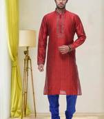 Maroon Embroidered Silk Sherwani