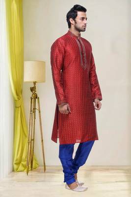 Maroon Embroidered Silk Sherwani 2