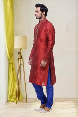 Maroon Embroidered Silk Sherwani 3