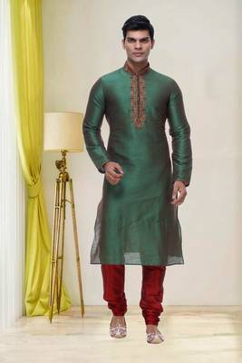 Green Embroidered Silk Sherwani 1