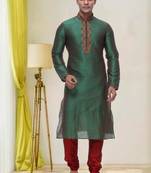 Green Embroidered Silk Sherwani
