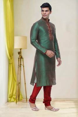 Green Embroidered Silk Sherwani 2