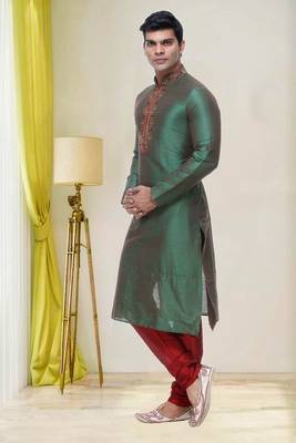Green Embroidered Silk Sherwani 3