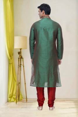 Green Embroidered Silk Sherwani 4