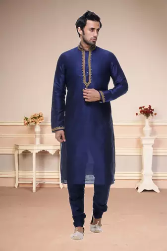 Blue Embroidered Silk Sherwani