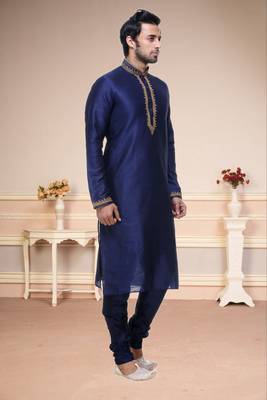 Blue Embroidered Silk Sherwani 1