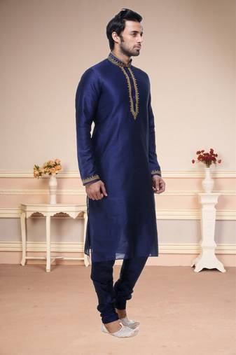Blue Embroidered Silk Sherwani