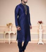 Blue Embroidered Silk Sherwani