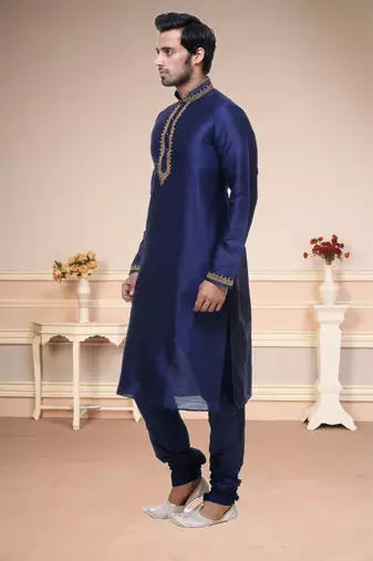 Blue Embroidered Silk Sherwani
