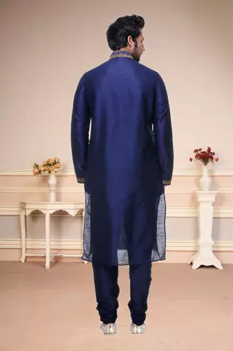 Blue Embroidered Silk Sherwani