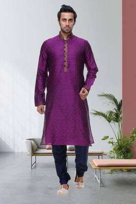 Purple Embroidered Silk Sherwani 2